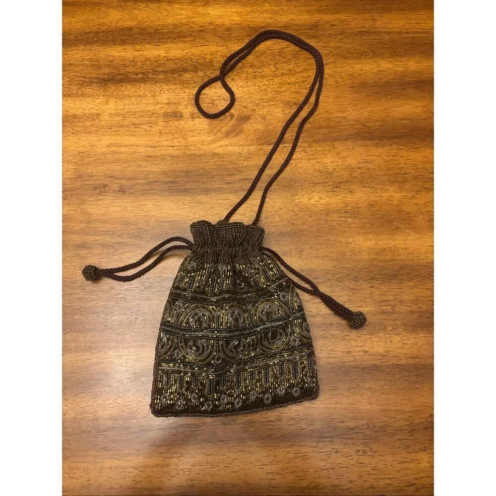 Beautiful beaded drawstring shoulder bag